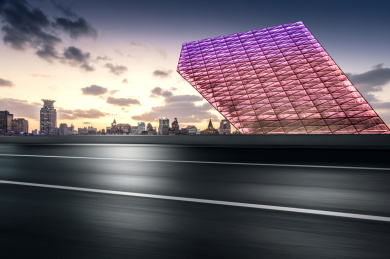 上海天际线和空旷道路的建筑物