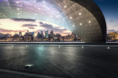 上海天际线和空旷的道路