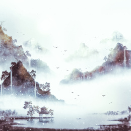 淡雅中国风水墨意境山水画