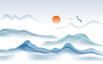 新中式国潮创意水墨山水矢量画