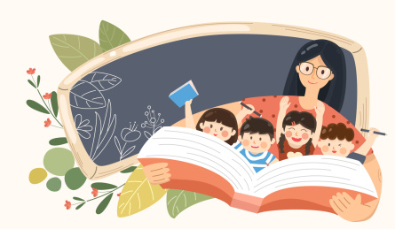 教师节老师教学生读书插画