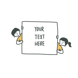 手绘卡通男孩女孩举板自定义文字矢量插画