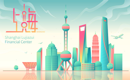上海城市天际线建筑群矢量新中式国潮插画