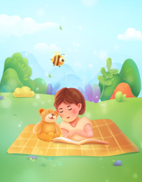 女孩和熊熊读书