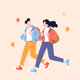 学生上学矢量插画