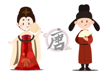 中国历代服装发饰发展图矢量图可爱卡通唐代