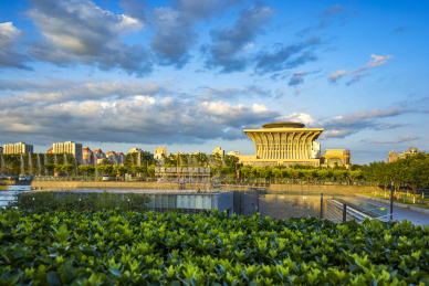 中国北京市奥林匹克公园日落余光