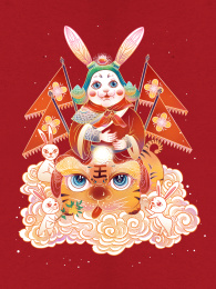 中秋节兔爷戏曲人物国风插画