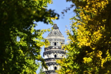 中国江苏省苏州市虎丘山风景区内的虎丘塔