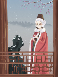 原创赏雪仕女图