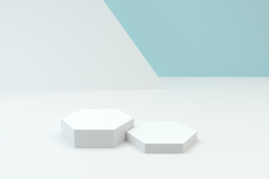 六边形置物台与浅色背景 3D渲染