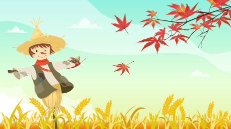 秋天红枫叶可爱萌萌哒稻草人插画