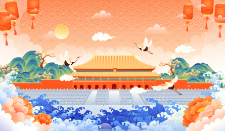 中国风故宫建筑矢量插画