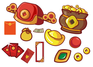 招财元宝金币福袋财神爷红包矢量素材合集