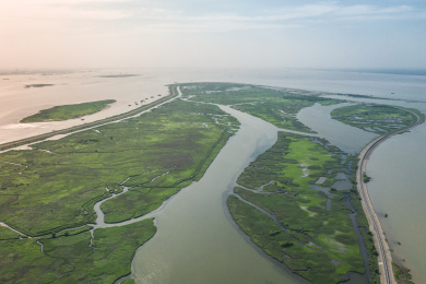 俯瞰上海青草沙水库中央沙湿地