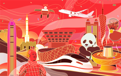 中国多城市经典元素国潮插画