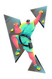 男青年徒手攀岩的插画