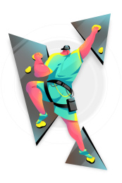 男青年徒手攀岩的插画