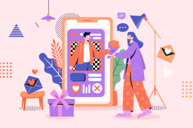 异地恋的人矢量插画