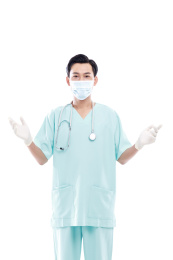 白色背景前的医护人员