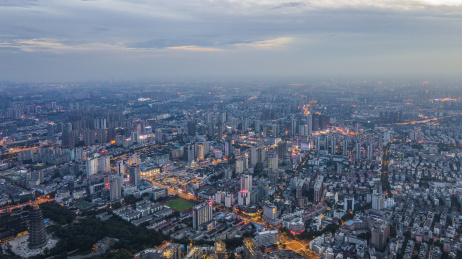 江苏省常州天宁区夜景全景航拍