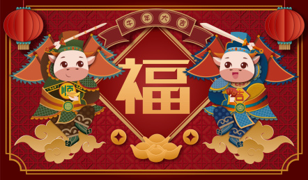 牛年立体剪纸风门神