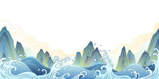 中国风传统海水纹与山