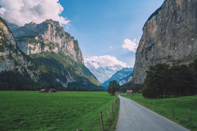 瑞士阿尔卑斯山脉美丽的森林与草地