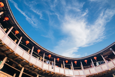 中国福建厦门南靖土楼的壮观内景