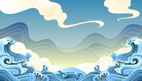 中国风古典海水纹与云纹背景