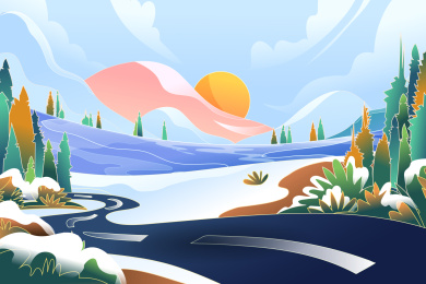 冬季自然风景矢量插画