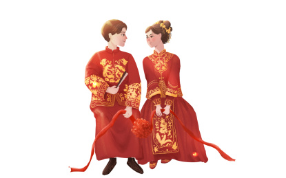穿秀禾服的情侣结婚