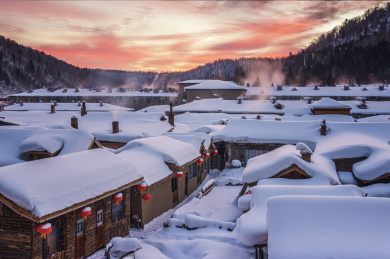 中国黑龙江牡丹江雪乡的风光