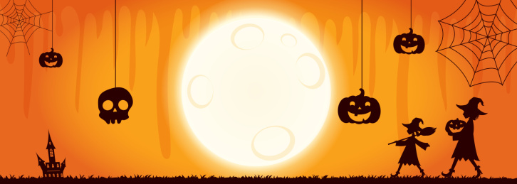 万圣节女巫鬼怪南瓜骷髅糖果留白矢量插画