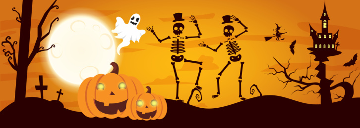 万圣节女巫鬼怪南瓜骷髅留白矢量插画