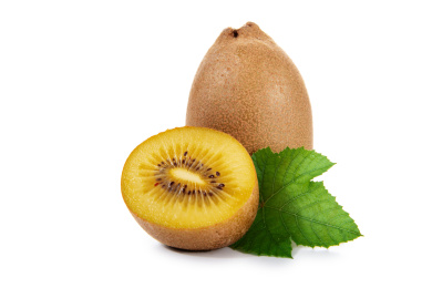 猕猴桃和半个果肉带绿叶子底