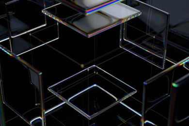 三维渲染黑金色调玻璃质感抽象背景