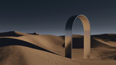 3D渲染沙漠中的门概念艺术场景