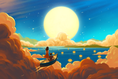 中秋节唯美插画 