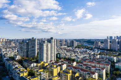 航拍中国四川绵阳秋季城市风光