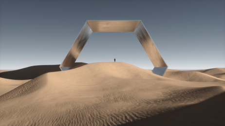 3D渲染沙漠中的门科幻艺术概念场景