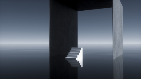 3D渲染海平面上的楼梯概念艺术场景