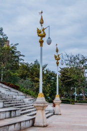 中国云南省景洪市街道雄鸡路灯杆电器装饰