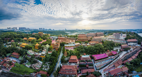 航拍中国四川绵阳秋季圣水寺罗汉寺风光