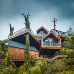 中国杭州萧山景区树屋自然建筑风光