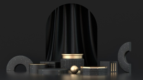3D渲染黑金风格电商展台