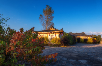 中国吉林白山市安图县宁静的朝鲜族红旗村