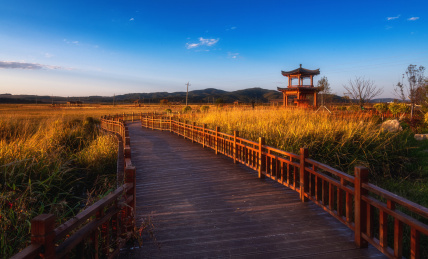 中国吉林白山市安图县宁静的朝鲜族红旗村