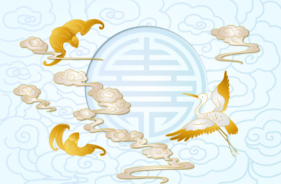 中国风传统云纹仙鹤与蝠纹背景