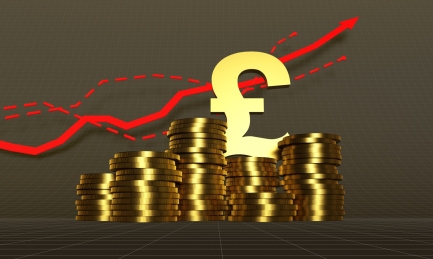 英镑符号与金币箭头，事业成功与财富积累